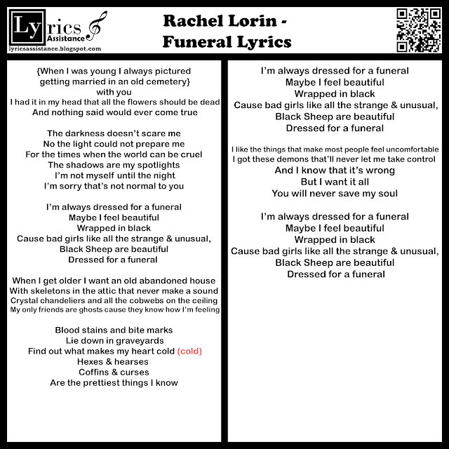 Rachel Lorin - Funeral Lyrics | lyricsassistance.blogspot.com