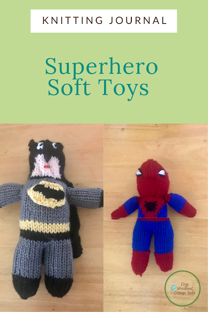 picture of knitting project of batman and spiderman