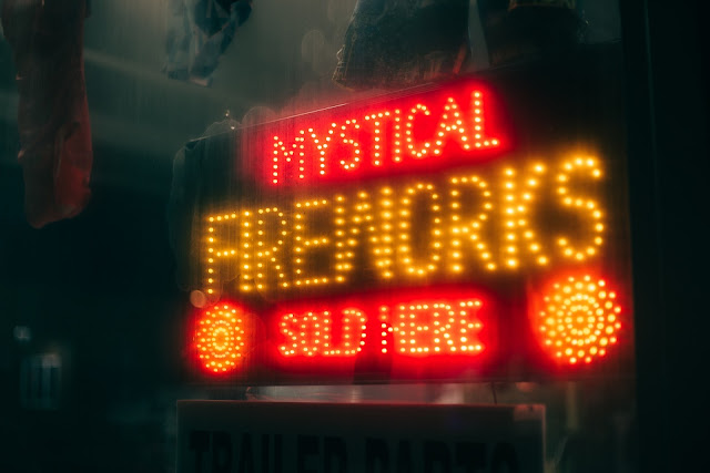 programmable led sign that says mystical fireworks sold here