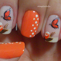 Unha Decorada - Animal Print - Borboleta Laranja