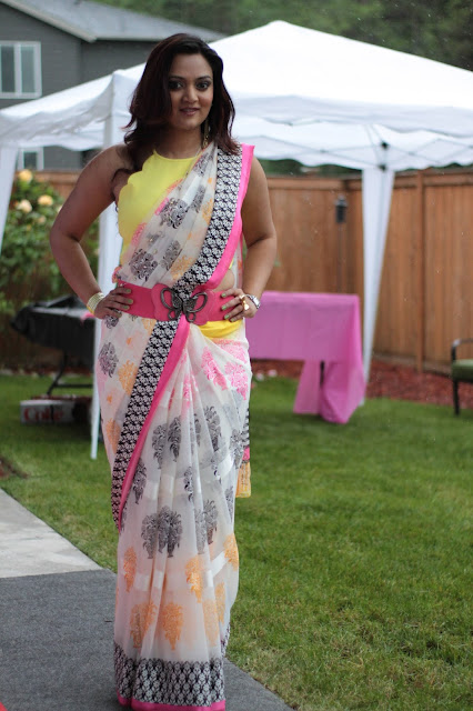 ananya in a saree, saree for spring, stylish way to wear a saree, indowestern look, seattle fashion blogger, seattle blogger events