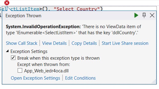 ASP NET MVC | There is no ViewData item of IEnumerable SelectListItem