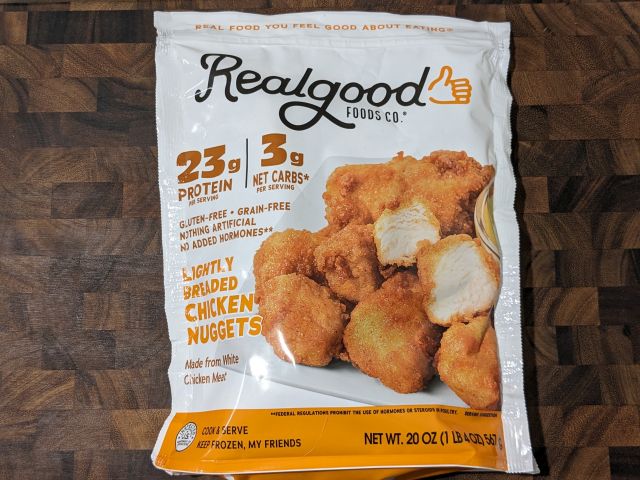 Realgood Lightly Breaded Chicken Nuggets bag.