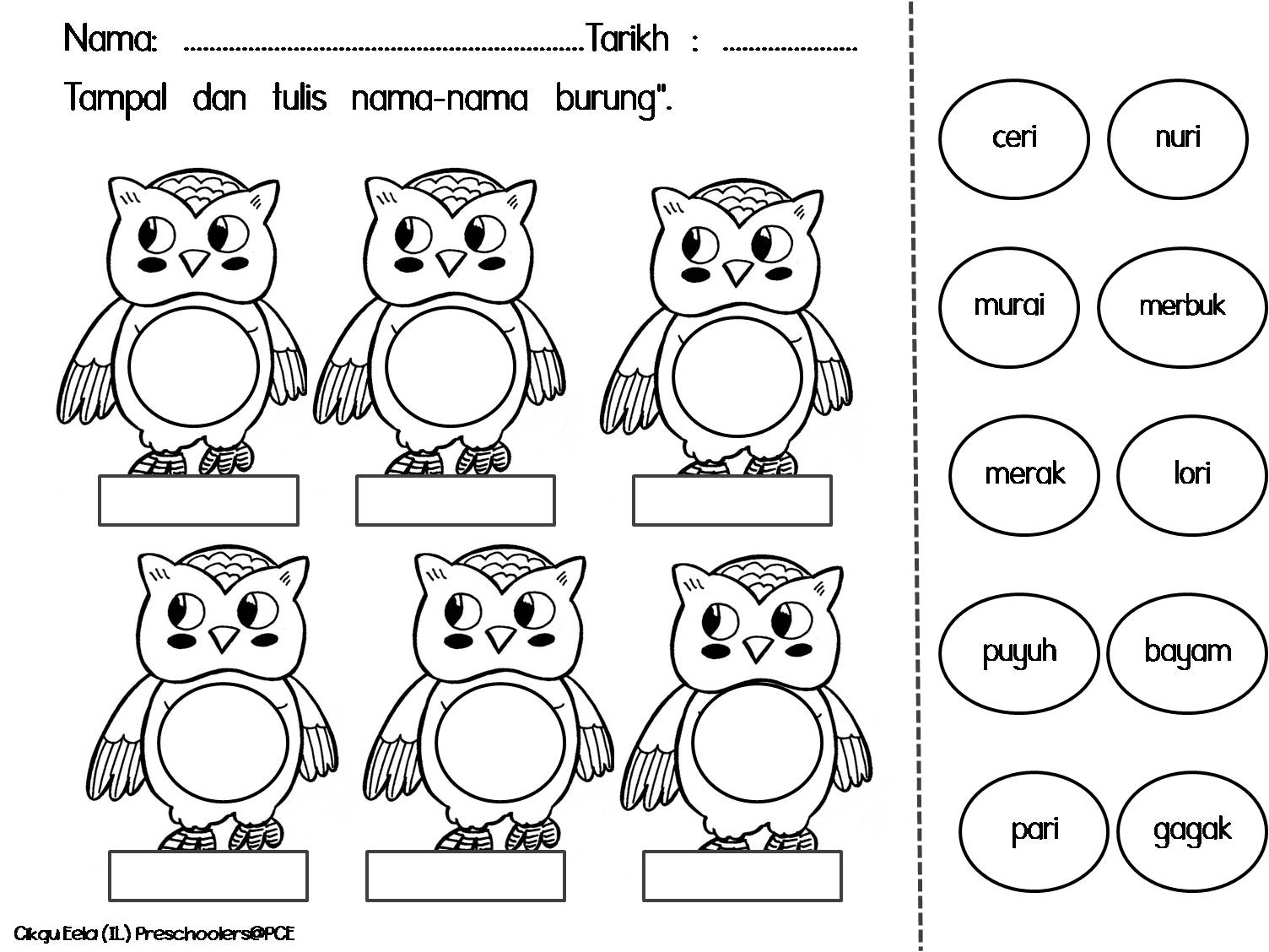 CIKGU EELA (IL) PRESCHOOLERS @ PCE: Lembaran Kerja ::Burung