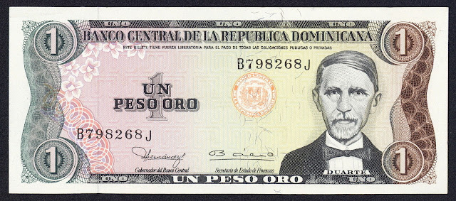 Dominican Republic currency 1 Peso Oro banknote 1980 Juan Pablo Duarte