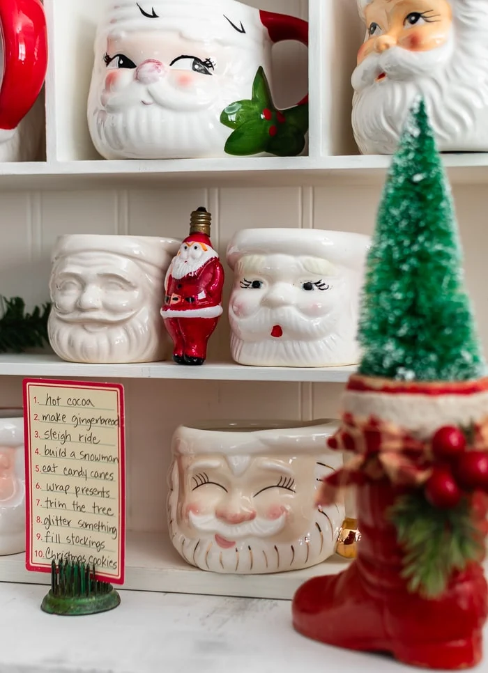 Santa mugs, bottlebrush trees, Christmas to do list, green flower frog