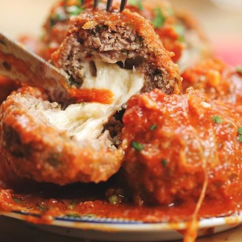 Mozzarella-Stuffed Slow Cooker Meatballs