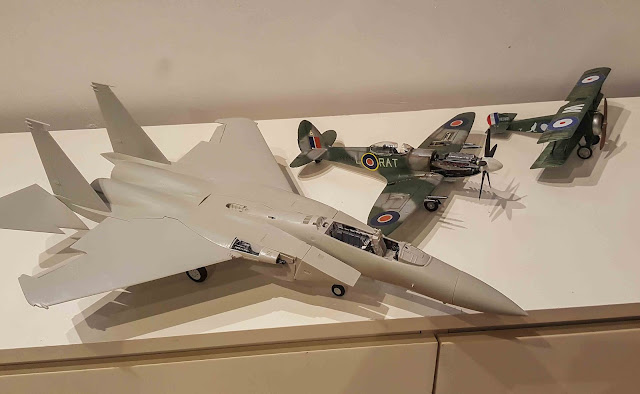 scale model 1/32 fighters: F15 compared to Spitfire compared to Sopwith Camel