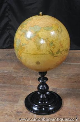 Antique English World Globe Mahogany Base Globes