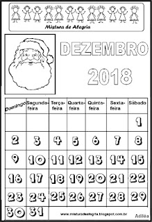 Calendário de 2018 para colorir