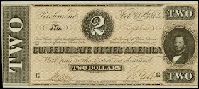 Confederate States Currency 2 Dollar Bill 1864 Civil War Note