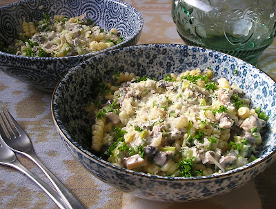 Pasta with a Creamy Mushroom, Celery and Leek Sauce