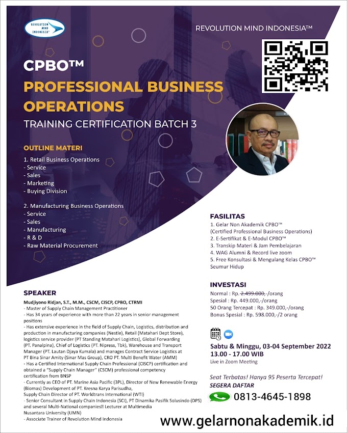 WA.0813-4645-1898 | Certified Professional Business Operations (CPBO™) 3 September 2022