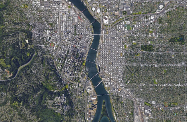 satellite view of portland downtown