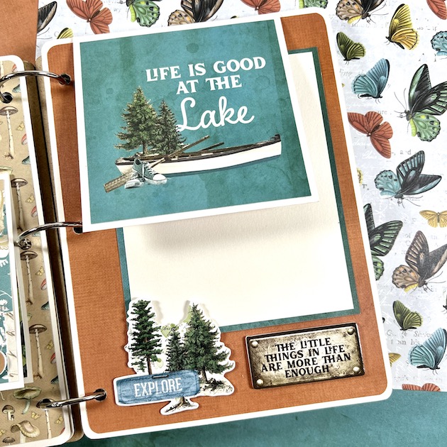 Lake Vacation Scrapbook Album Page with trees and canoe