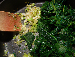 Kale, green Garlic, and Leeks in Saute Pan