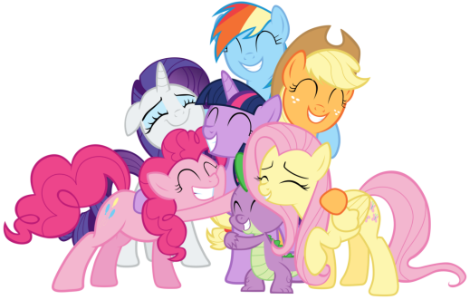 Mane Six and Spike group hug