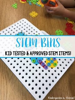 STEM bins have become a daily activity in my kindergarten classroom.  The kids love the hands-on learning that they can do.  They create projects and use their imagination.  I am so glad that I have been able to integrate STEM into the schedule at my elementary school.  My kindergarten students love #1 and even convinced their first grade teachers to get it!  What is your favorite?