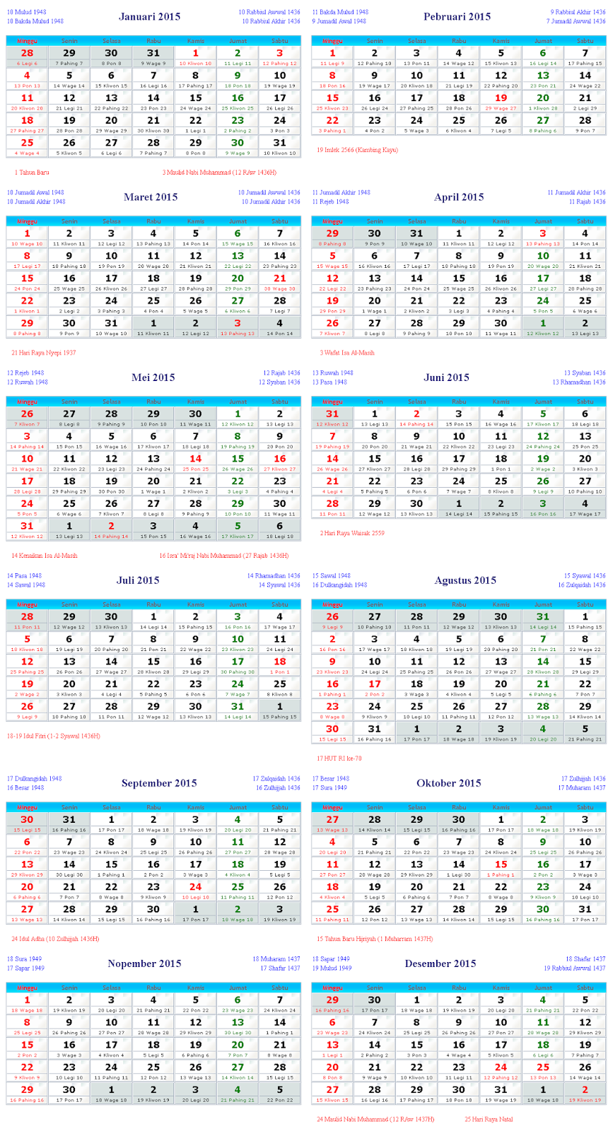 Kumpulan Kalender 2015 Indonesia Lengkap Hari Libur 