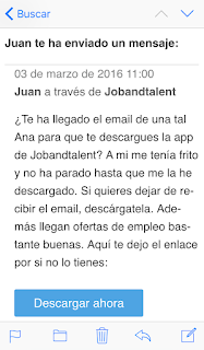 Mensaje de Juan, de Job and Talent, desde el teléfono móvil