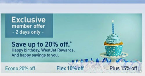 WestJet Rewards Exclusive Birthday Up To 20% Off Promo Code