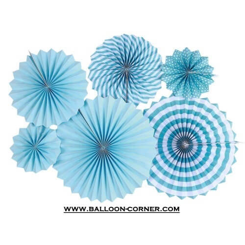 Paper Fan Set 6 Pcs Warna Biru