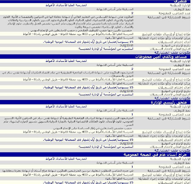 إعلان توظيف المدرسة العليا للأساتذة  الأغواط جويلية 2015