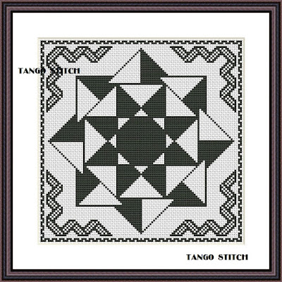 Black and white ornaments hand embroidery cross stitch - Tango Stitch