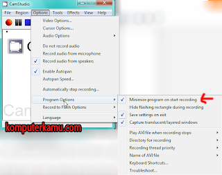Minmize program on start recording minimize program pada saat mulai merekam