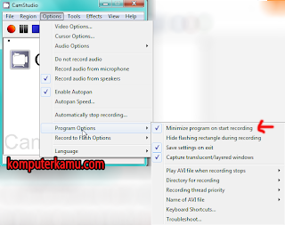 minimize program pada saat mulai merekam
