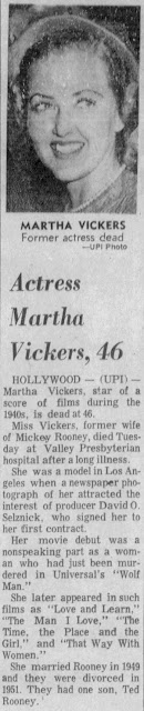 Martha Vickers Death
