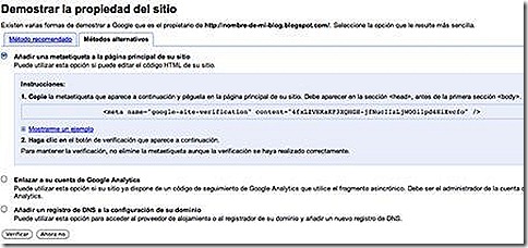 Demostrar la propiedad del sitio a Google