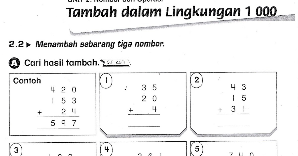 SUDUT MATEMATIK: Lembaran Kerja 3 ( Operasi Tambah )