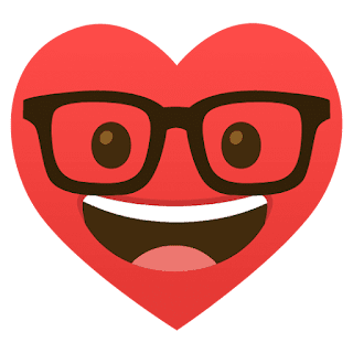A red heart emoji wearing glasses