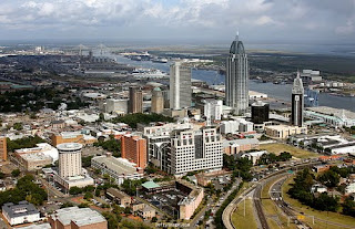 a sky view of Downtown Mobile