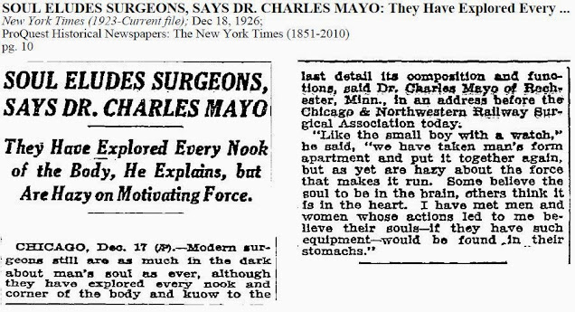 An article about Dr. Charles Mayo from the Mayo Clinic 1926