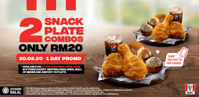 Promosi KFC 2020 2 Snack Plate Combo Harga RM20 Sahaja!