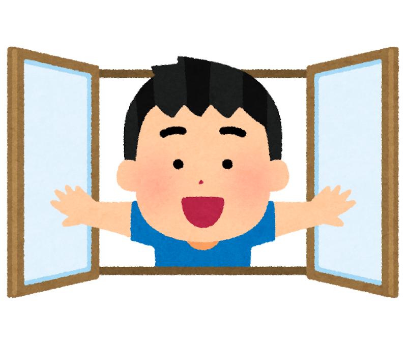 窓を開いて顔を出す男の子のイラスト かわいいフリー素材集 いらすとや