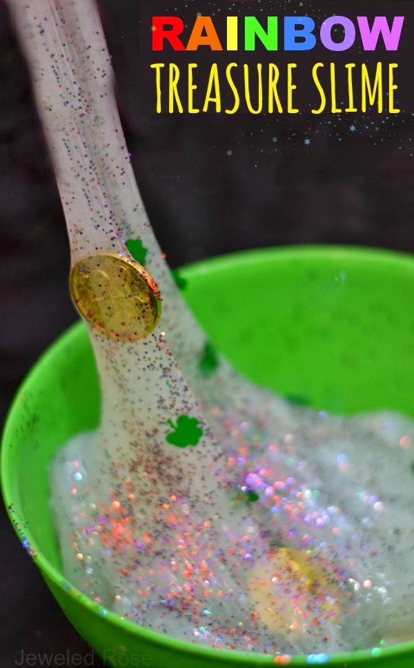 RAINBOW TREASURE SLIME- what could be more fun than a slimy treasure hunt in sparkly slime? {BORAX FREE SLIME RECIPE}