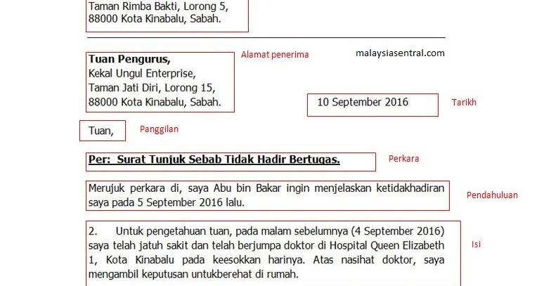 Surat Rasmi Tunjuk Sebab Tidak Hadir Mesyuarat - Rasmi W