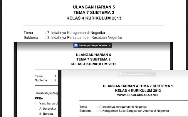 Kumpulan Soal Ulangan atau Penilaian Harian Kelas  Kumpulan Soal Ulangan atau Penilaian Harian Kelas 4 Tema 7