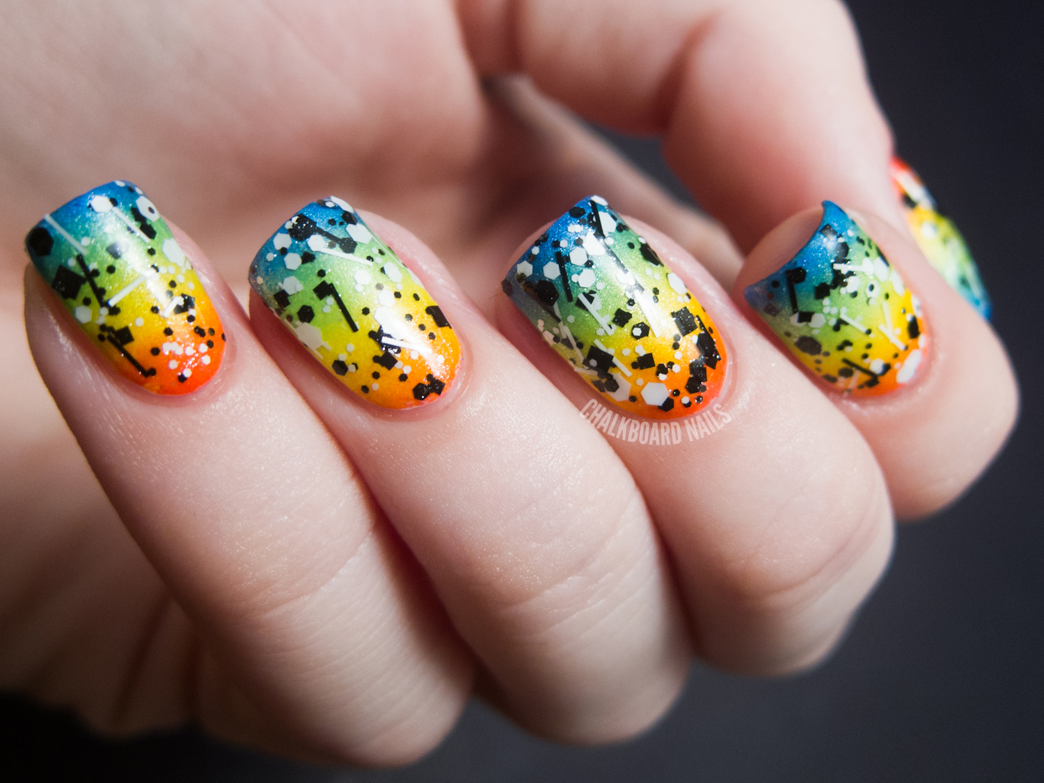 31DC2012: Day 09, Rainbow Nails | Chalkboard Nails | Nail Art Blog