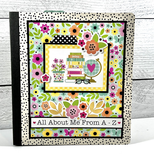 A to Z Scrapbook Album by Artsy Albums with flowers, polka dots, and gold foil accents