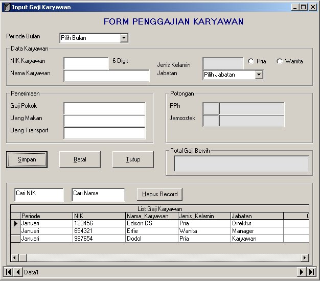 Form Imput Gaji dengan DataBase  EDISON DOLOKSARIBU
