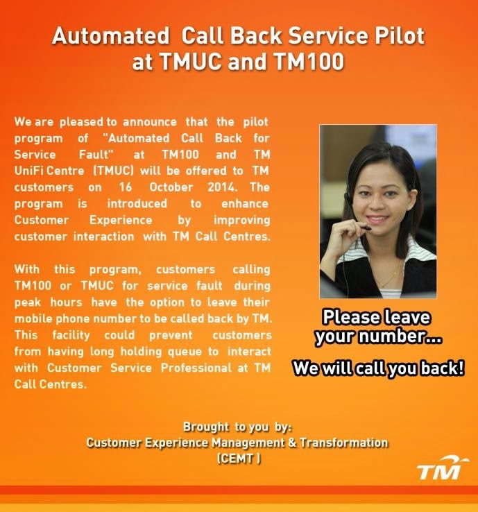 Automated Call Back Service Pilot at TMUC and TM100