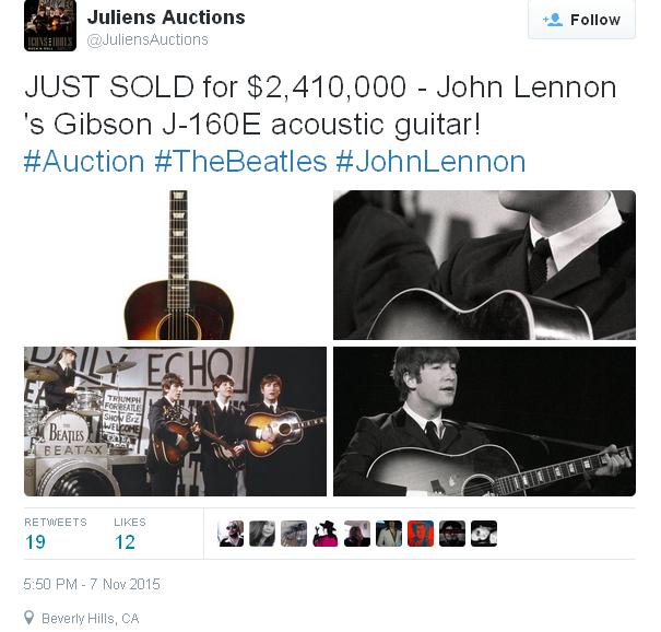 John Lennon's Gibson Guitar Offers for $2.4m at Auction