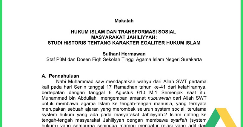 Contoh Makalah Hukum Tentang Islam Dan Transformasi Sosial 