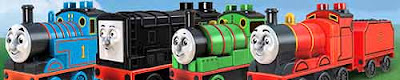 Kids Day at the Dieselworks play brick Mega Bloks Thomas the tank engine and Percy the train toy set