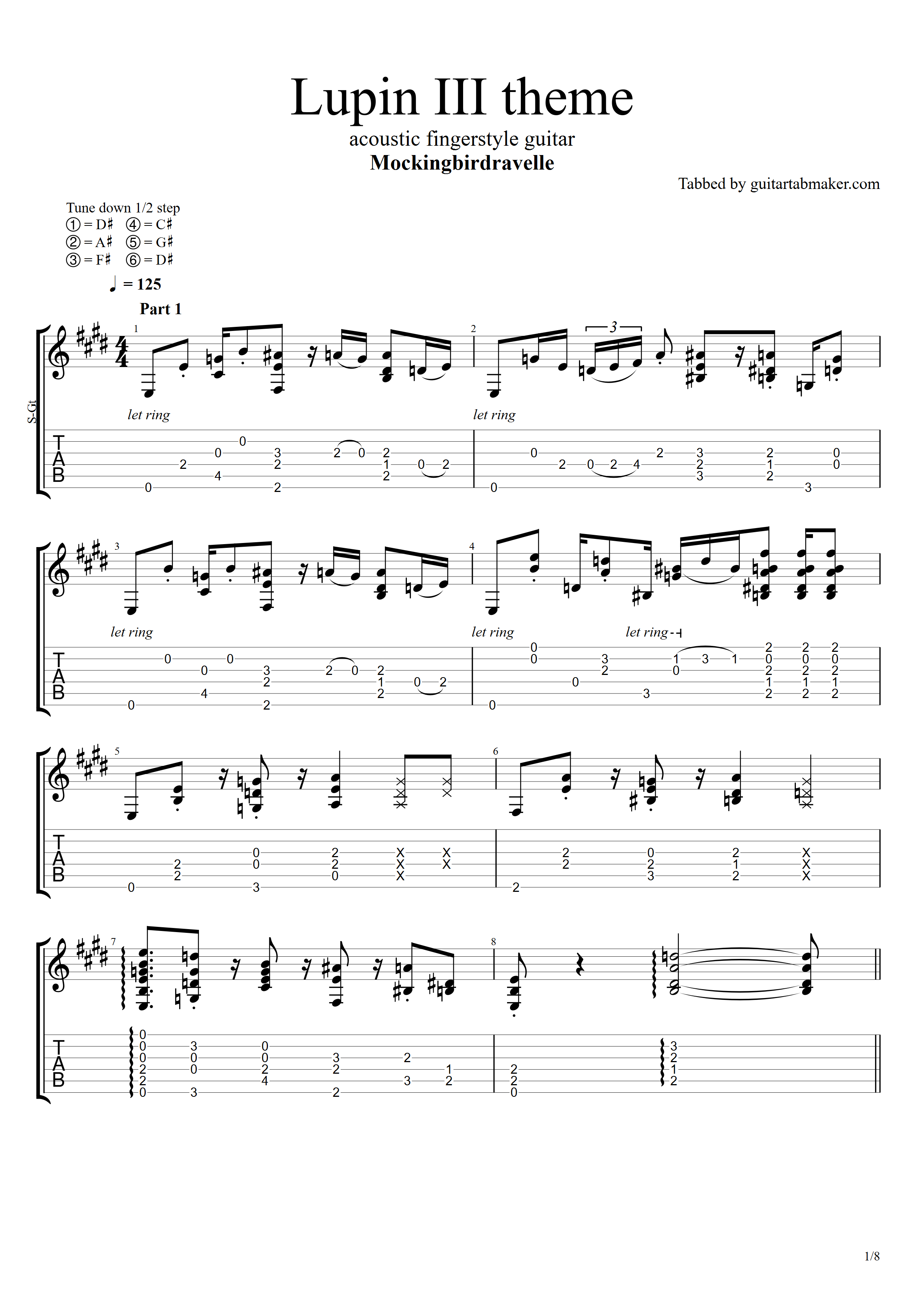 Lupin the 3rd theme fingerstyle guitar TAB