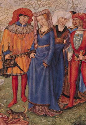 Panna młoda w niebieskiej sukni ślubnej podczas ślubu w średniowieczu